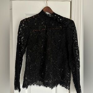 J. Crew Mockneck Floral Lace Eyelash Hem Bow Accent Top Size 10